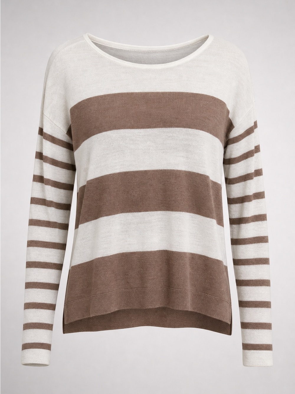 LOFT Cream and Brown Striped Lightweight Sweater